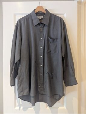 Vintage Christian Dior Mens Long Sleeve Dress Shirt Charcoal Gray Minimalist 90s